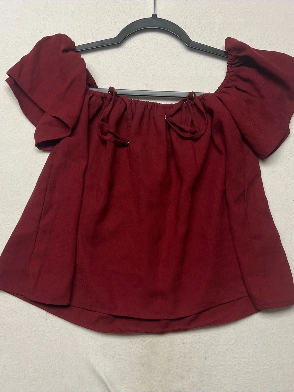 Abercrombie & Fitch Women's Blouse S Burgundy Square Neck Puff Sleeve Ruffle